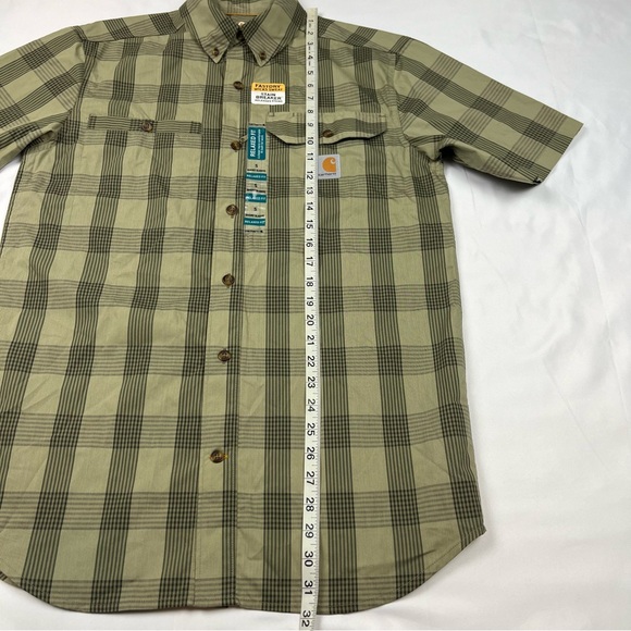 Carhartt Force Mens Relaxed Fit Button Shirt Small Plaid Short Sleeve Olive B4 - Picture 7 of 7